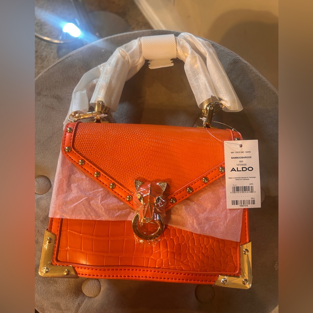 Aldo Orange Shoulder Bag with Gold-Tone Hardware